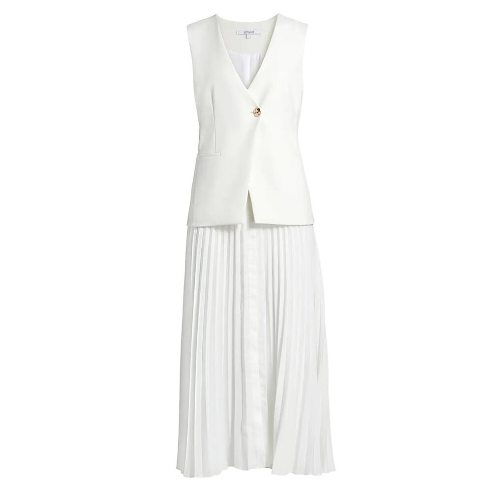 Derek Lam 10 Crosby White Pleated Mixed Media Midi Dress NWT Size 6 Designer - Picture 3 of 16